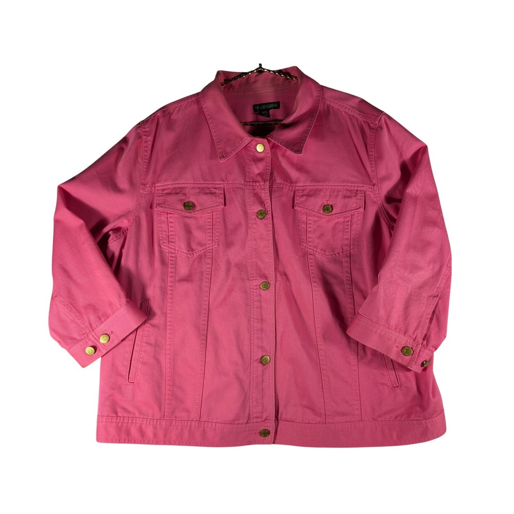 Lauren Jeans Co Ralph Lauren Pink Denim Trucker Jacket 3/4 Sleeve Women's 3XL